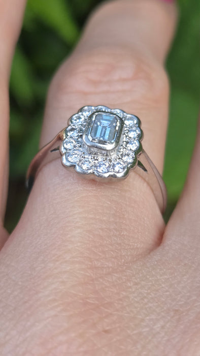 Vintage: Platinum 950 Art Deco Style Emerald Cut Diamond Cluster Ring — 0.87ct