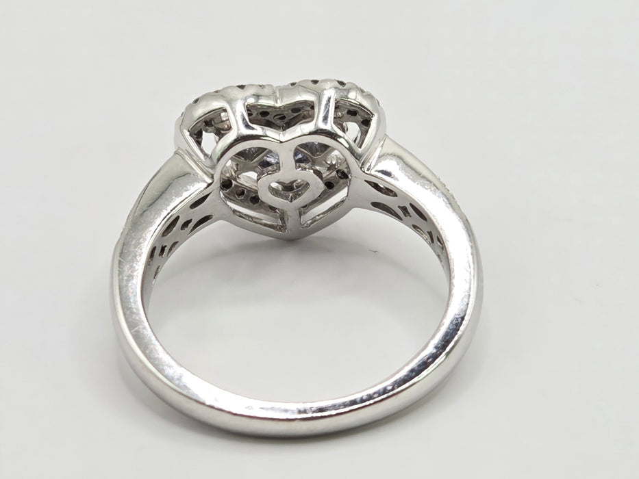 Vintage: 18ct White Gold Ceylon Sapphire & Diamond Heart Cluster Ring — 0.44ct & 0.30ct