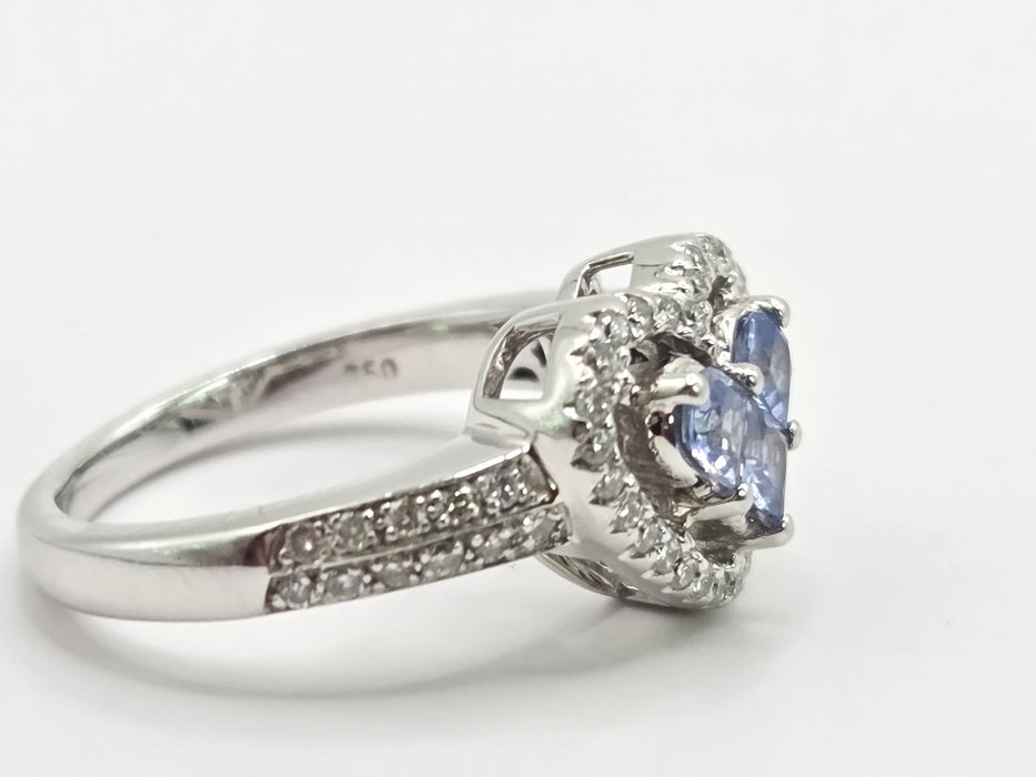 Vintage: 18ct White Gold Ceylon Sapphire & Diamond Heart Cluster Ring — 0.44ct & 0.30ct
