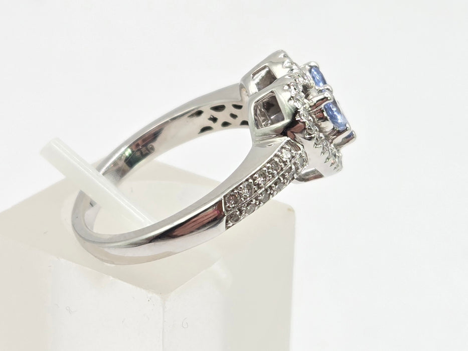 Vintage: 18ct White Gold Ceylon Sapphire & Diamond Heart Cluster Ring — 0.44ct & 0.30ct