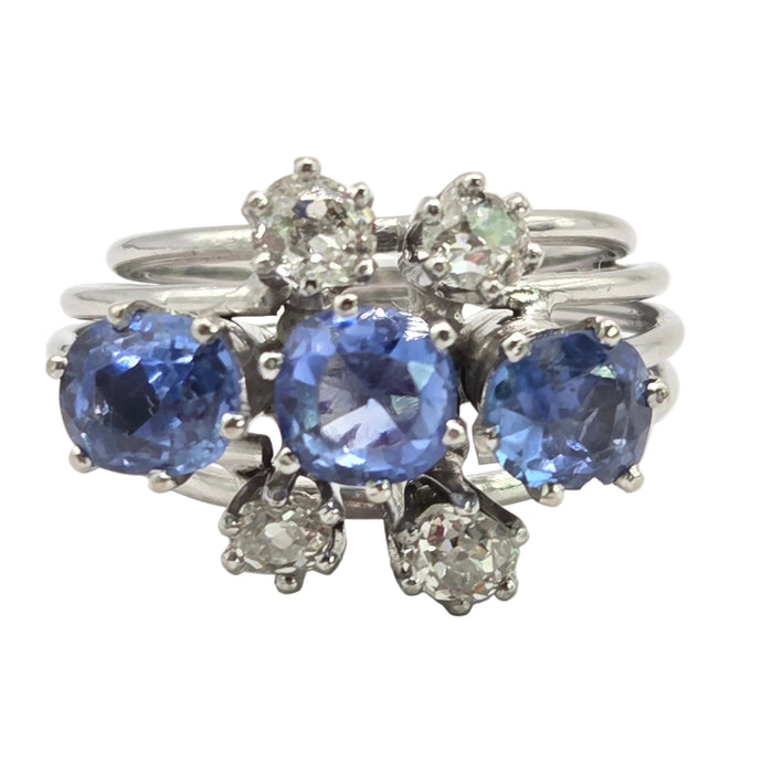 Vintage: 18ct White Gold Sapphire & Diamond Cocktail Ring — 2.90ct & 0.74ct