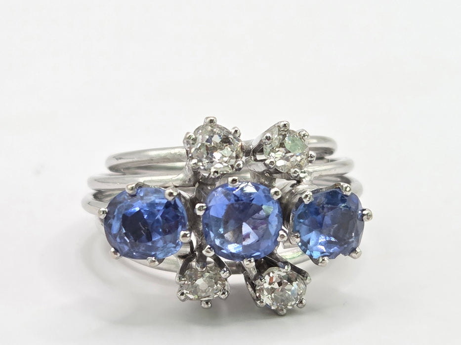 Vintage: 18ct White Gold Sapphire & Diamond Cocktail Ring — 2.90ct & 0.74ct