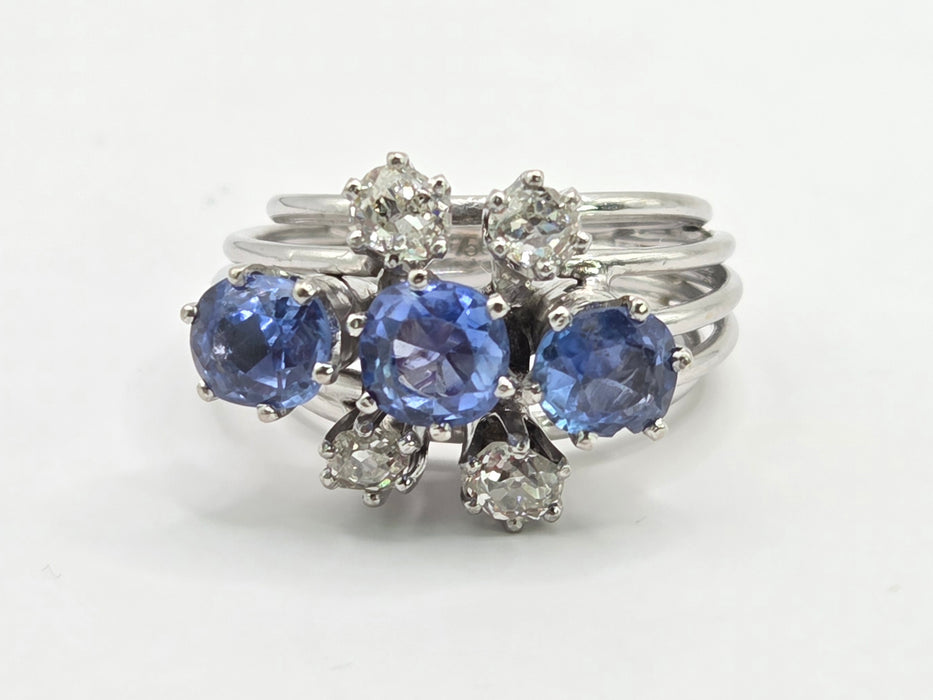 Vintage: 18ct White Gold Sapphire & Diamond Cocktail Ring — 2.90ct & 0.74ct