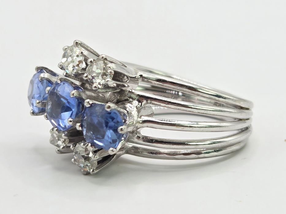 Vintage: 18ct White Gold Sapphire & Diamond Cocktail Ring — 2.90ct & 0.74ct