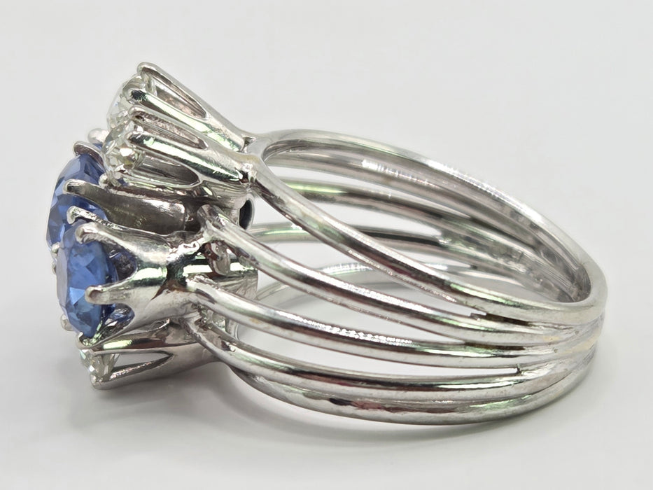 Vintage: 18ct White Gold Sapphire & Diamond Cocktail Ring — 2.90ct & 0.74ct