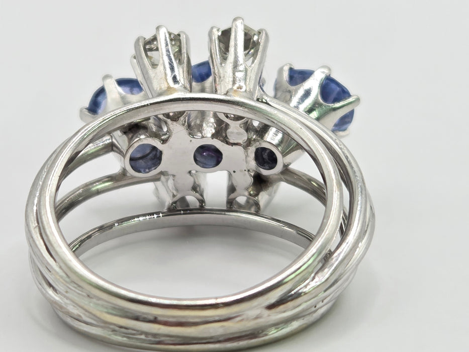 Vintage: 18ct White Gold Sapphire & Diamond Cocktail Ring — 2.90ct & 0.74ct