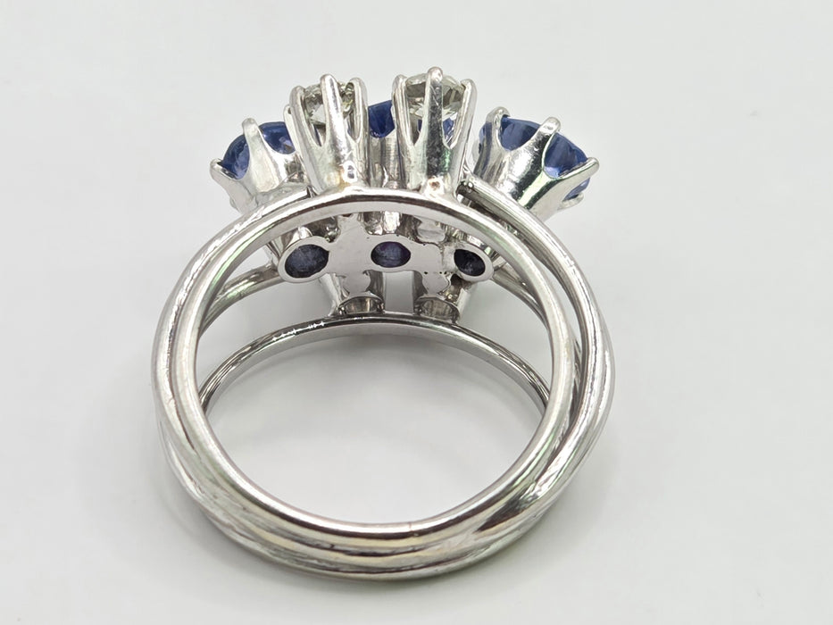 Vintage: 18ct White Gold Sapphire & Diamond Cocktail Ring — 2.90ct & 0.74ct
