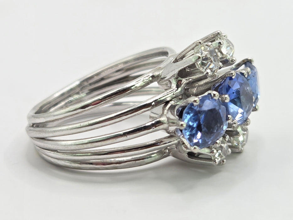 Vintage: 18ct White Gold Sapphire & Diamond Cocktail Ring — 2.90ct & 0.74ct