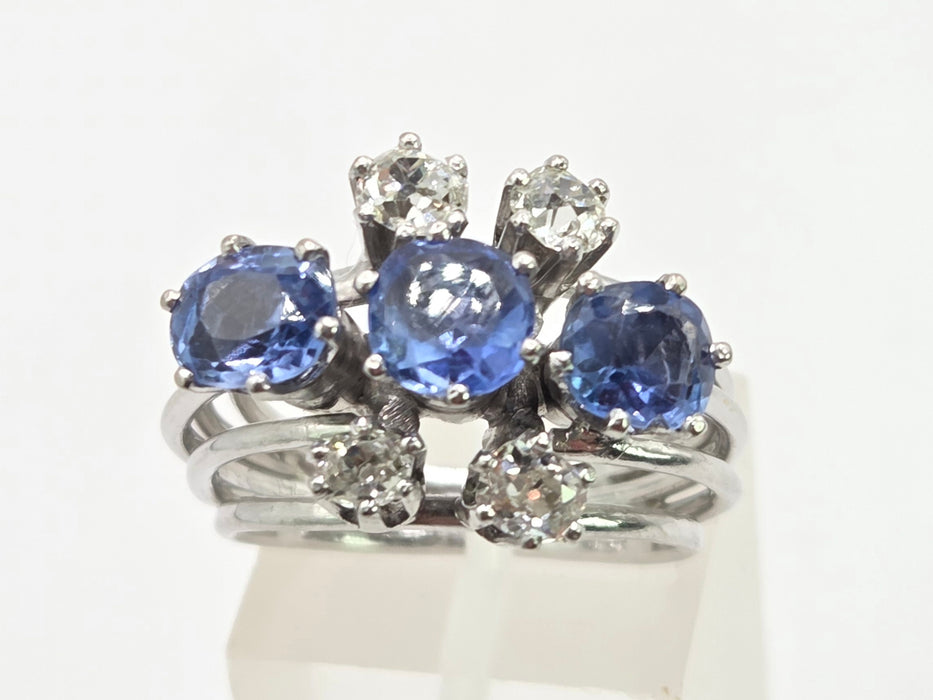Vintage: 18ct White Gold Sapphire & Diamond Cocktail Ring — 2.90ct & 0.74ct