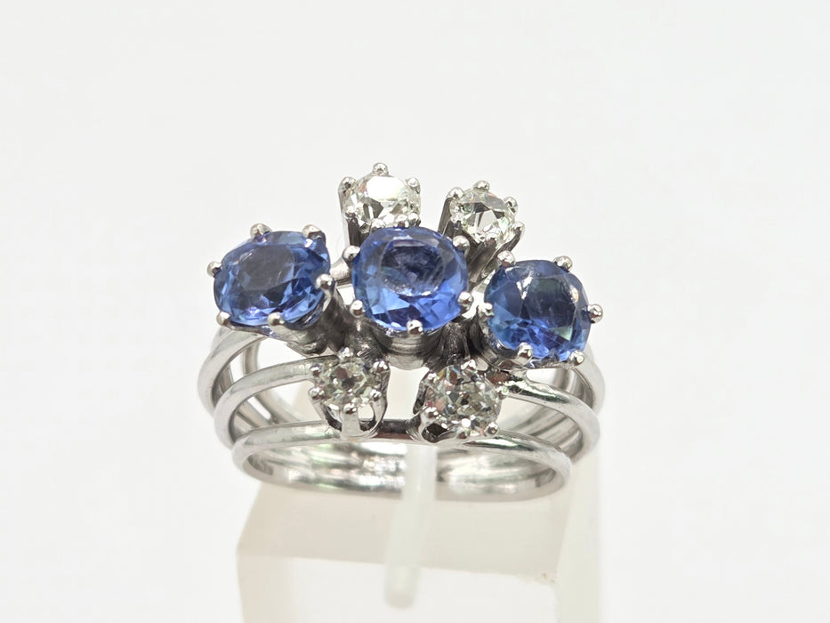 Vintage: 18ct White Gold Sapphire & Diamond Cocktail Ring — 2.90ct & 0.74ct