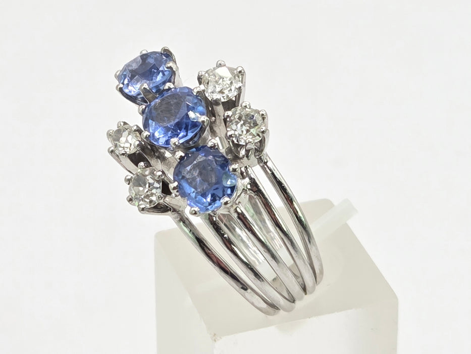 Vintage: 18ct White Gold Sapphire & Diamond Cocktail Ring — 2.90ct & 0.74ct