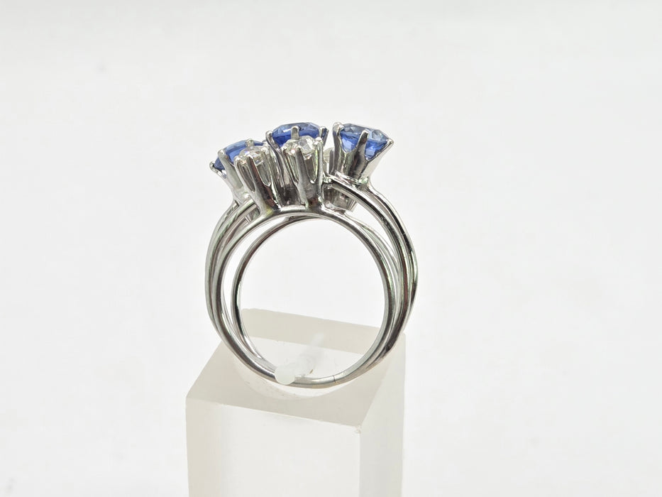 Vintage: 18ct White Gold Sapphire & Diamond Cocktail Ring — 2.90ct & 0.74ct