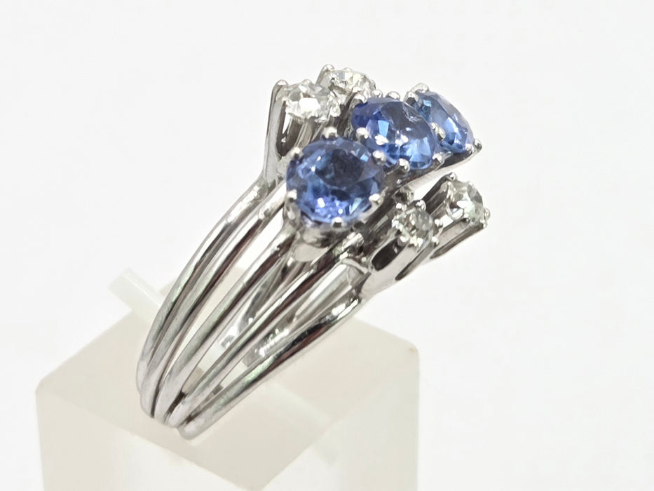 Vintage: 18ct White Gold Sapphire & Diamond Cocktail Ring — 2.90ct & 0.74ct