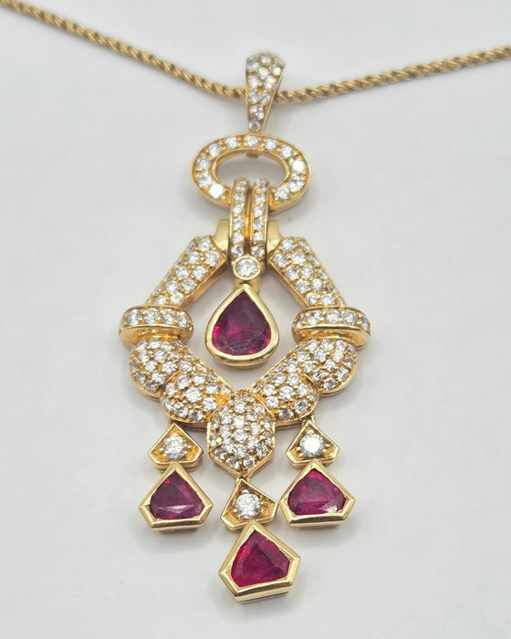 Vintage: 18ct Yellow Gold Ruby & Diamond Articulated Pendant & Chain — 2.20ct & 2.00ct — Graff Homage