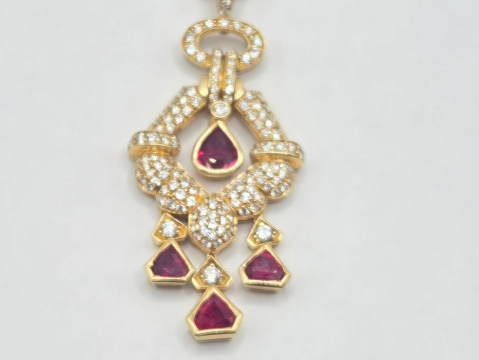Vintage: 18ct Yellow Gold Ruby & Diamond Articulated Pendant & Chain — 2.20ct & 2.00ct — Graff Homage