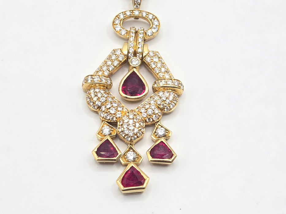 Vintage: 18ct Yellow Gold Ruby & Diamond Articulated Pendant & Chain — 2.20ct & 2.00ct — Graff Homage
