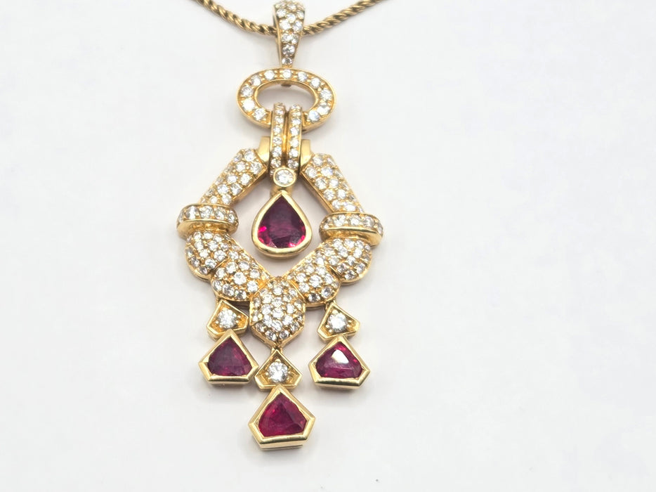 Vintage: 18ct Yellow Gold Ruby & Diamond Articulated Pendant & Chain — 2.20ct & 2.00ct — Graff Homage
