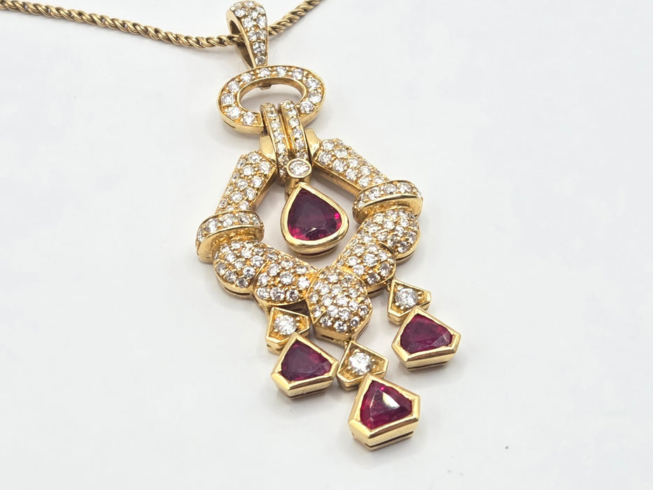 Vintage: 18ct Yellow Gold Ruby & Diamond Articulated Pendant & Chain — 2.20ct & 2.00ct — Graff Homage