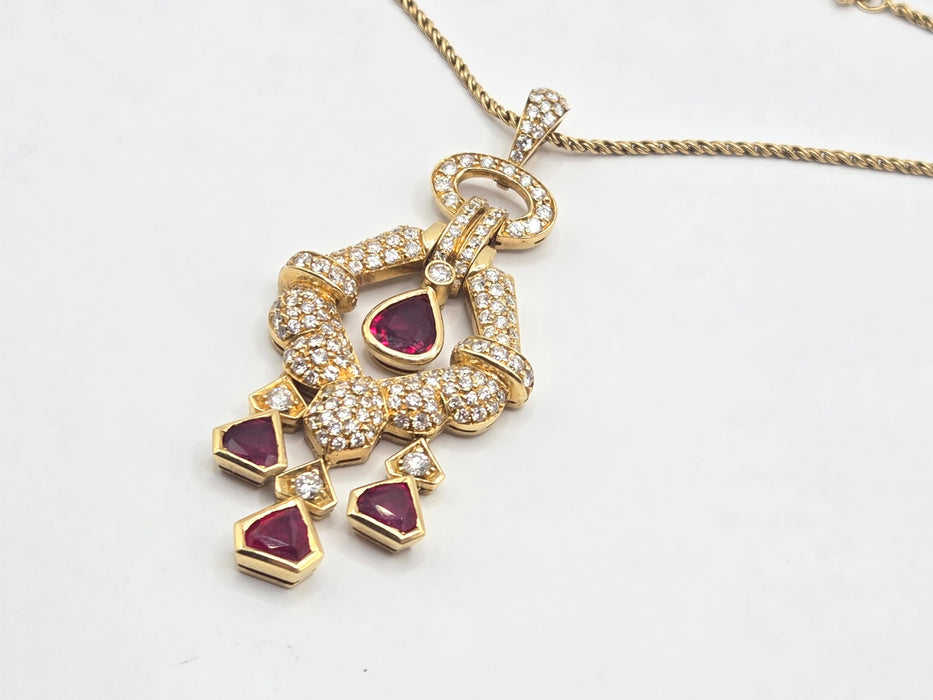 Vintage: 18ct Yellow Gold Ruby & Diamond Articulated Pendant & Chain — 2.20ct & 2.00ct — Graff Homage