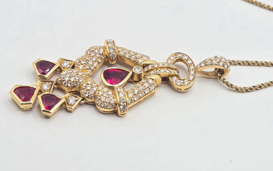Vintage: 18ct Yellow Gold Ruby & Diamond Articulated Pendant & Chain — 2.20ct & 2.00ct — Graff Homage