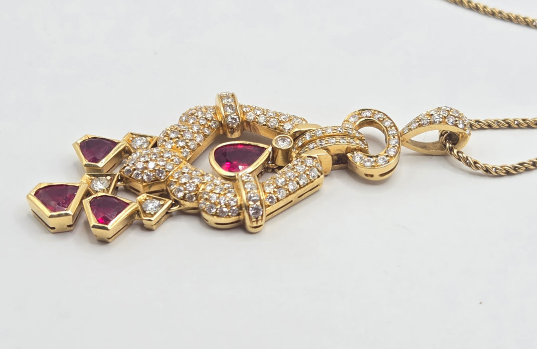 Vintage: 18ct Yellow Gold Ruby & Diamond Articulated Pendant & Chain — 2.20ct & 2.00ct — Graff Homage
