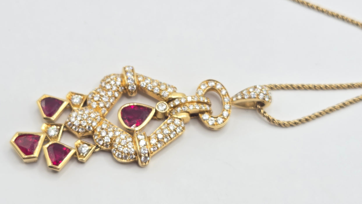 Vintage: 18ct Yellow Gold Ruby & Diamond Articulated Pendant & Chain — 2.20ct & 2.00ct — Graff Homage
