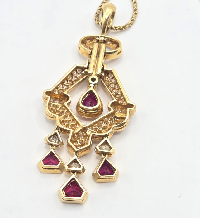 Vintage: 18ct Yellow Gold Ruby & Diamond Articulated Pendant & Chain — 2.20ct & 2.00ct — Graff Homage
