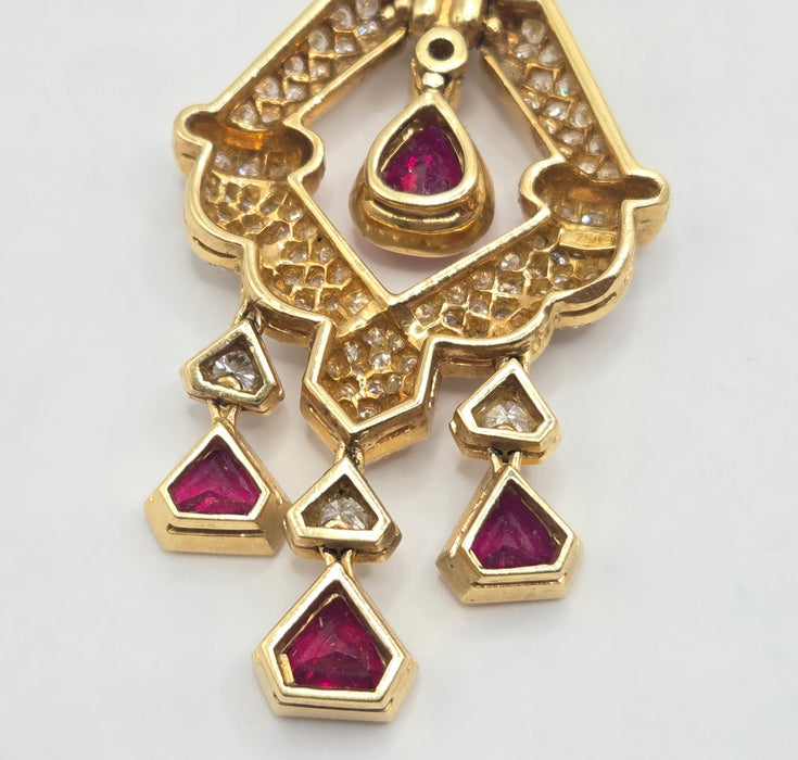 Vintage: 18ct Yellow Gold Ruby & Diamond Articulated Pendant & Chain — 2.20ct & 2.00ct — Graff Homage