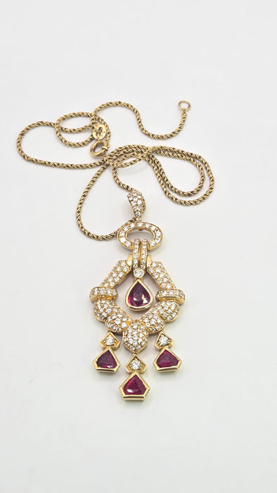 Vintage: 18ct Yellow Gold Ruby & Diamond Articulated Pendant & Chain — 2.20ct & 2.00ct — Graff Homage