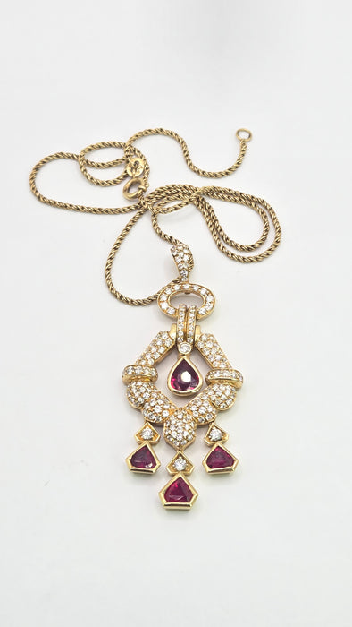 Vintage: 18ct Yellow Gold Ruby & Diamond Articulated Pendant & Chain — 2.20ct & 2.00ct — Graff Homage