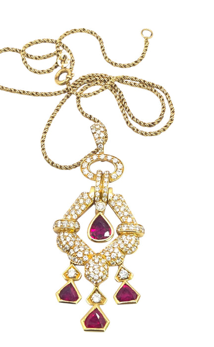 Vintage: 18ct Yellow Gold Ruby & Diamond Articulated Pendant & Chain — 2.20ct & 2.00ct — Graff Homage