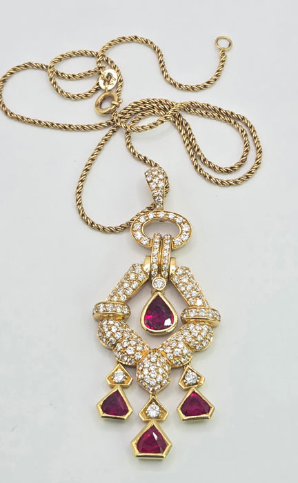 Vintage: 18ct Yellow Gold Ruby & Diamond Articulated Pendant & Chain — 2.20ct & 2.00ct — Graff Homage