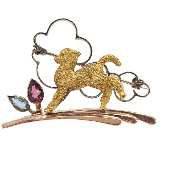 Vintage: 9ct Three Colour Gold Tourmaline & Aquamarine Brooch — Alabaster & Wilson — 0.25ct