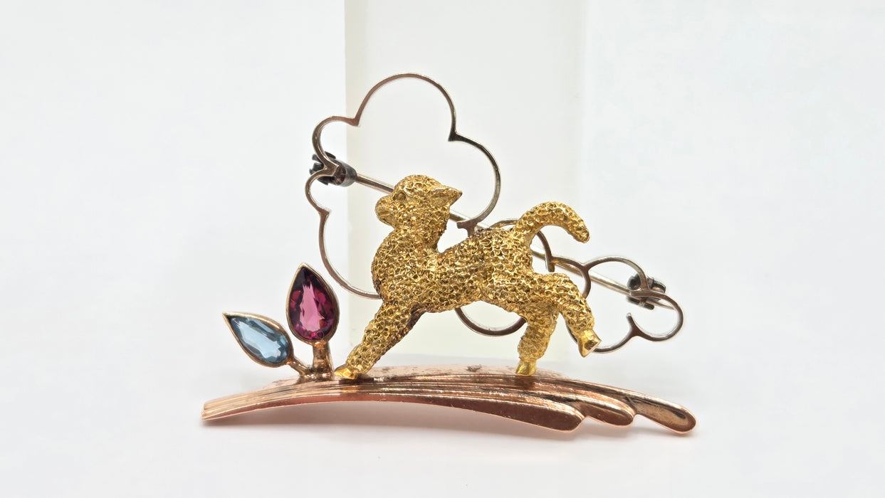 Vintage: 9ct Three Colour Gold Tourmaline & Aquamarine Brooch — Alabaster & Wilson — 0.25ct