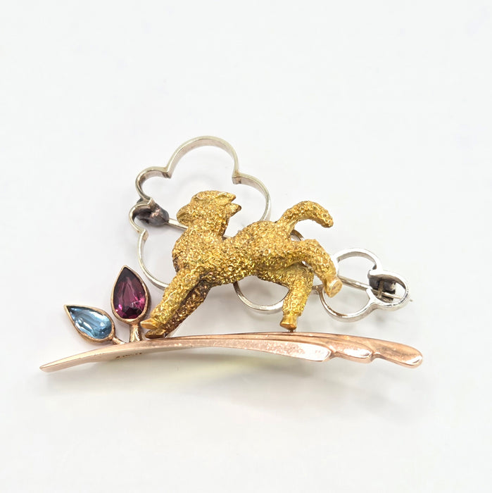 Vintage: 9ct Three Colour Gold Tourmaline & Aquamarine Brooch — Alabaster & Wilson — 0.25ct
