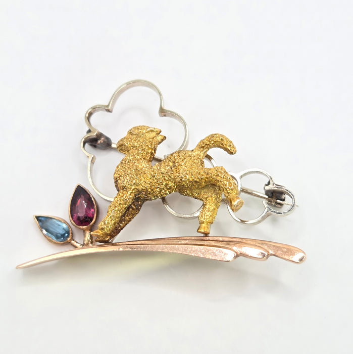 Vintage: 9ct Three Colour Gold Tourmaline & Aquamarine Brooch — Alabaster & Wilson — 0.25ct