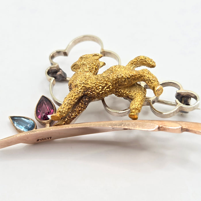 Vintage: 9ct Three Colour Gold Tourmaline & Aquamarine Brooch — Alabaster & Wilson — 0.25ct