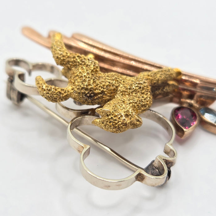 Vintage: 9ct Three Colour Gold Tourmaline & Aquamarine Brooch — Alabaster & Wilson — 0.25ct