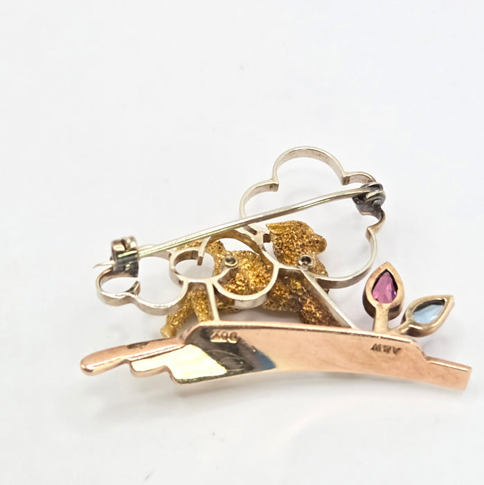Vintage: 9ct Three Colour Gold Tourmaline & Aquamarine Brooch — Alabaster & Wilson — 0.25ct
