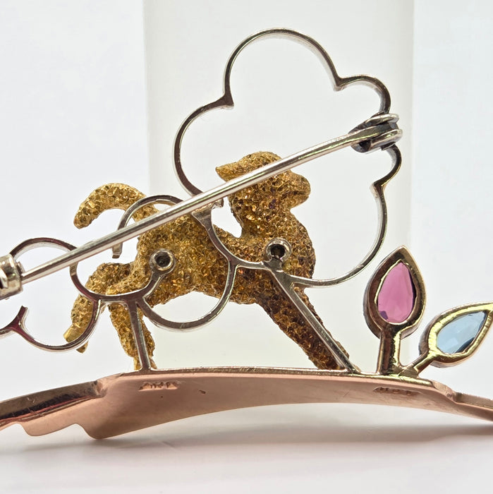 Vintage: 9ct Three Colour Gold Tourmaline & Aquamarine Brooch — Alabaster & Wilson — 0.25ct
