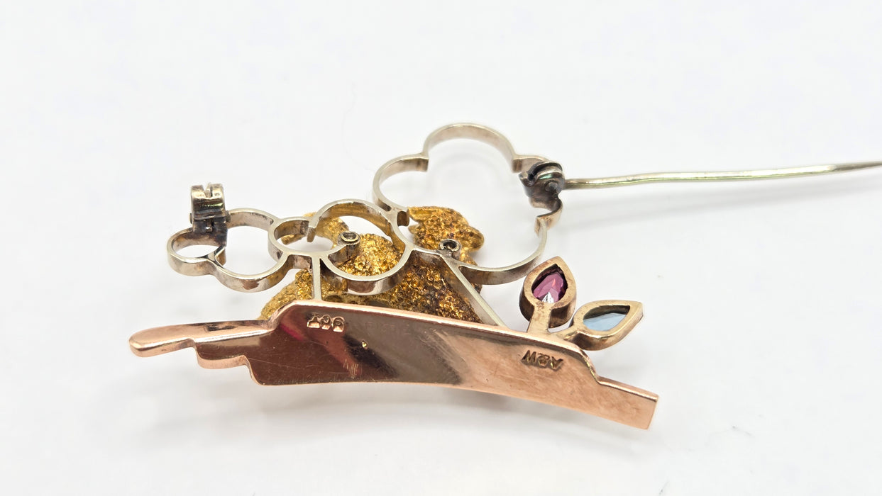 Vintage: 9ct Three Colour Gold Tourmaline & Aquamarine Brooch — Alabaster & Wilson — 0.25ct
