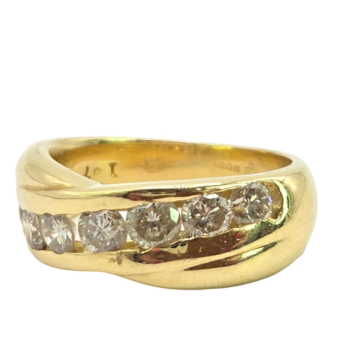 Modern: 18ct Yellow Gold Seven Stone Diamond Crossover Ring — 1.00ct