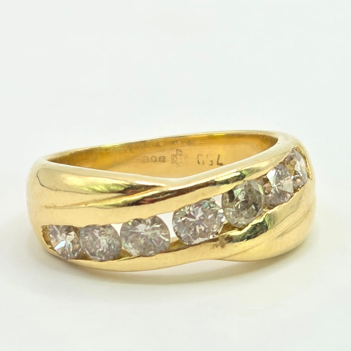 Modern: 18ct Yellow Gold Seven Stone Diamond Crossover Ring — 1.00ct