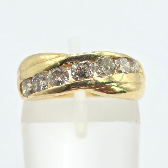 Modern: 18ct Yellow Gold Seven Stone Diamond Crossover Ring — 1.00ct