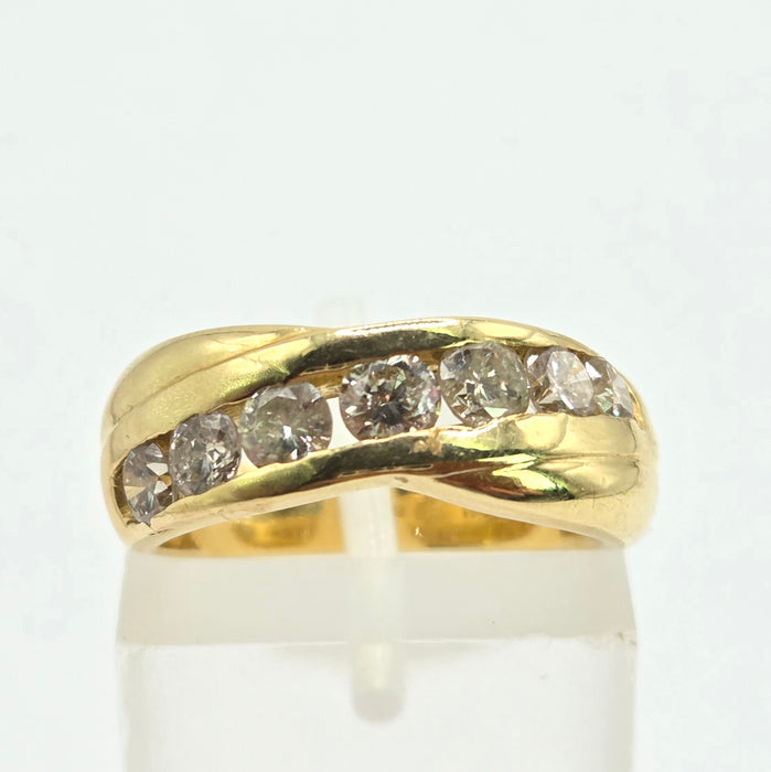 Modern: 18ct Yellow Gold Seven Stone Diamond Crossover Ring — 1.00ct