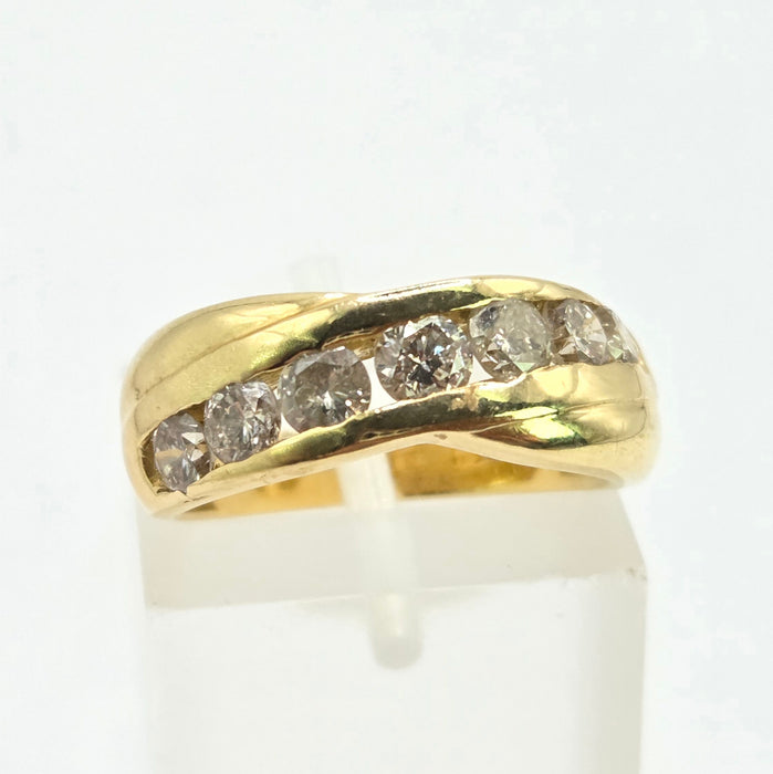 Modern: 18ct Yellow Gold Seven Stone Diamond Crossover Ring — 1.00ct