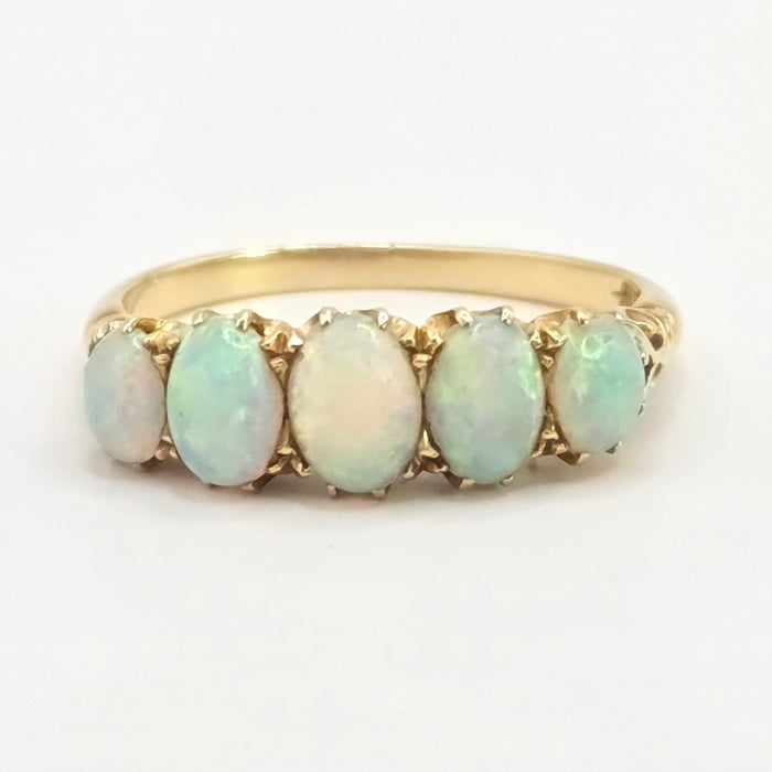 Vintage: 18ct Yellow Gold Five Stone Opal Dress Ring — 1.47ct