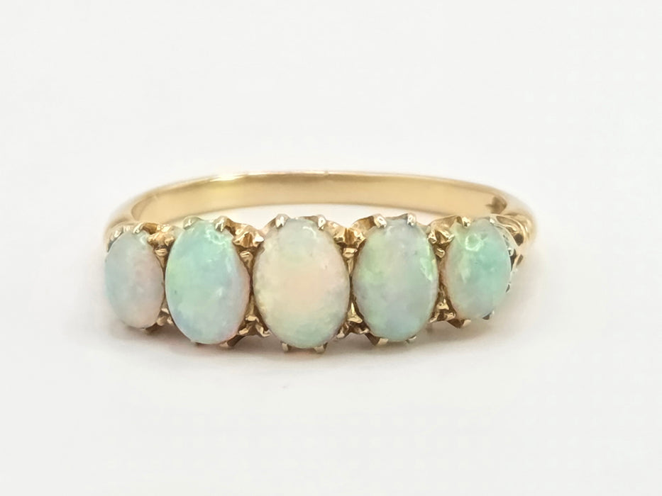 Vintage: 18ct Yellow Gold Five Stone Opal Dress Ring — 1.47ct