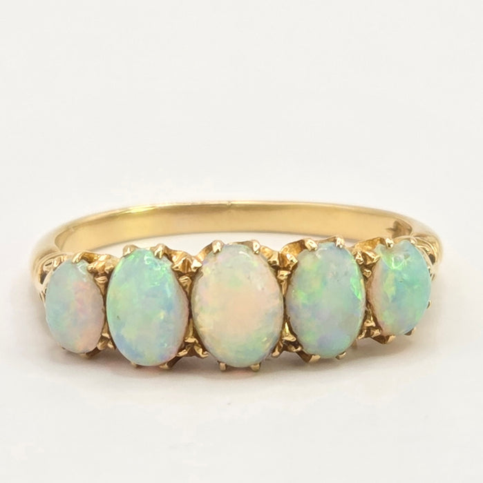 Vintage: 18ct Yellow Gold Five Stone Opal Dress Ring — 1.47ct