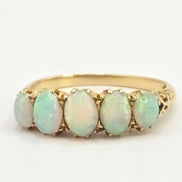 Vintage: 18ct Yellow Gold Five Stone Opal Dress Ring — 1.47ct